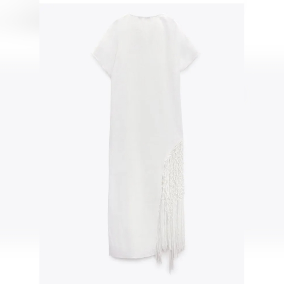 Zara 100% linen fringed macrame white dress Size M - Picture 17 of 17